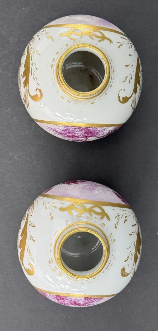 Pair Antique English Gold Pink Handpainted Vases - 6