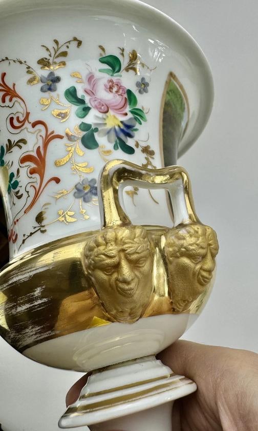 Pair c1850s Continental European Hand Painted Courting Scene Urns - 5