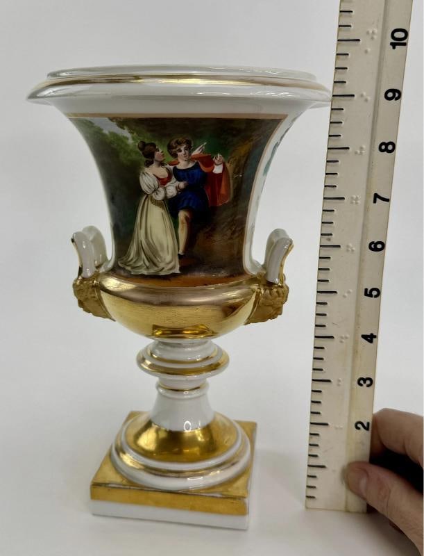 Pair c1850s Continental European Hand Painted Courting Scene Urns - 9