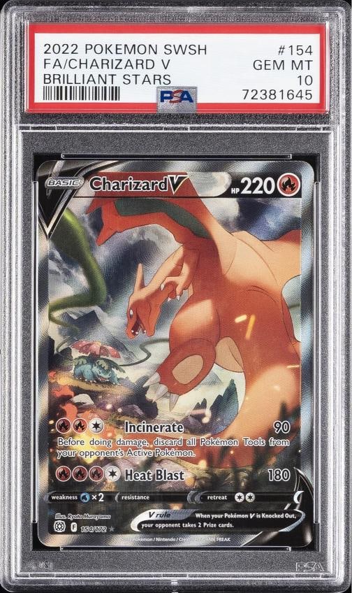 2022 POKEMON SWORD & SHIELD BRILLIANT STARS #154 FULL ART/CHARIZARD V PSA 10: Condition: Graded - PSA 10: Professionally graded,Graded: Yes,Set: 2022 POKEMON SWORD & SHIELD BRILLIANT STARS,Game: PokÃƒÂ©mon TCG,Character: FULL ART/CHARIZARD V,Card Name: FULL