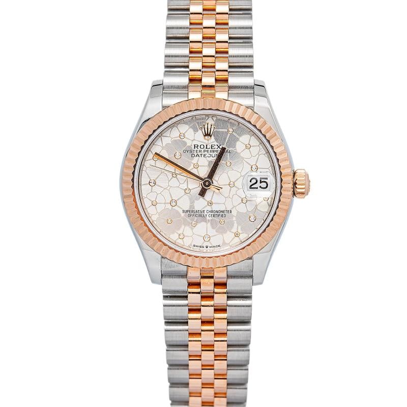 Rolex Datejust 278271 Jubilee Rose Gold Floral Motif Index Automatic 31mm: Case Size 31mm Wrist Fit 6 inches Box No Papers No Condition Ã¢â‚¬â€ Pre Owned Full Specifications SKU Rolex#4002 Brand Rolex Model Datejust Reference