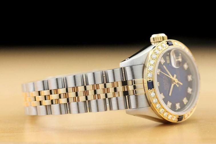 ROLEX LADIES DATEJUST FACTORY DIAL DIAMOND SAPPHIRE BEZEL 18K GOLD SS WATCH - 7