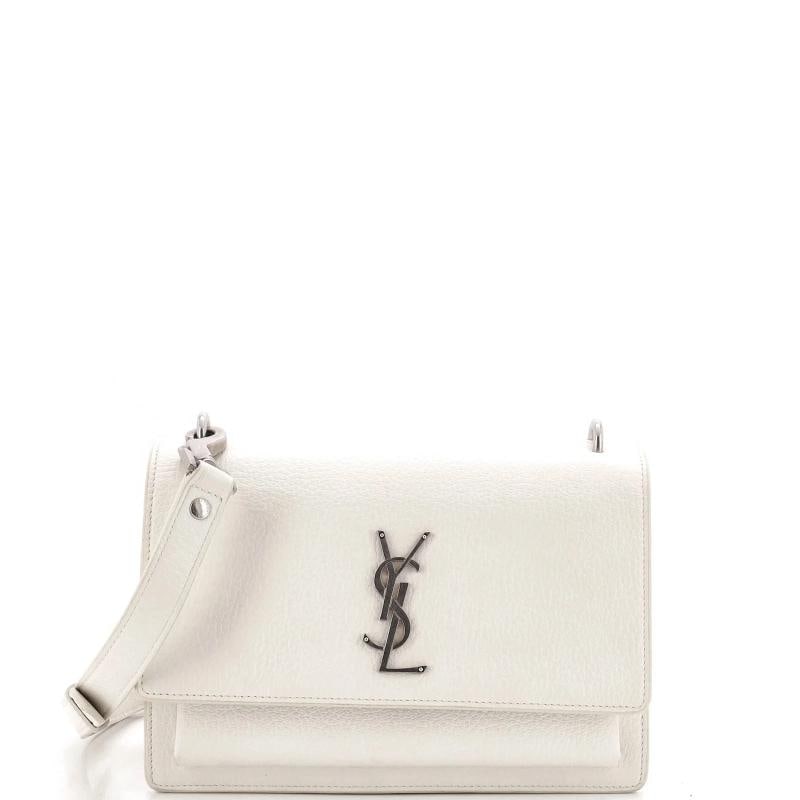 Saint Laurent Sunset Satchel Leather Medium: Accessories: With Strap Measurements: Handle Drop None", Height 6.5", Width 8.5", Depth 3", Strap Drop 20". Condition: Pre-owned - Good,Brand: Saint Laurent,Exterior Material: Leather,Style: Cross