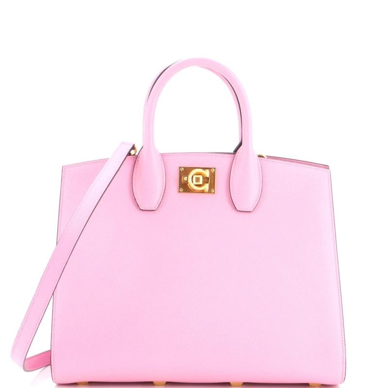 Salvatore Ferragamo Studio Box Satchel Leather Medium: Accessories: Pochette, With Strap Measurements: Handle Drop 3.5", Height 9.5", Width 11.5", Depth 6", Strap Drop 17.5-19.5". Condition: Pre-owned - Excellent,Brand: Salvatore Ferragamo,Exterior