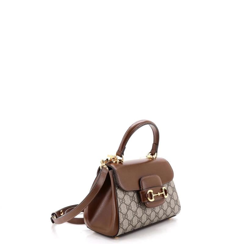 Gucci Horsebit 1955 Top Handle Flap Bag GG Coated Canvas and Leather Mini - 2