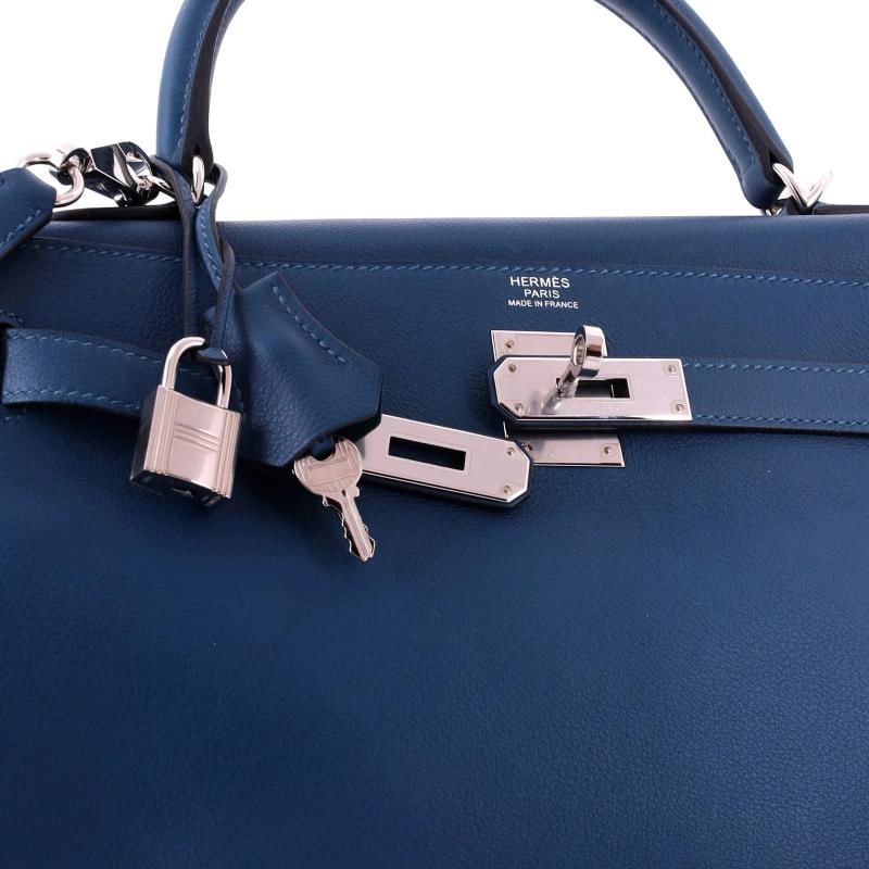 Hermes Kelly Handbag Verso Evercolor with Palladium Hardware 32 - 6