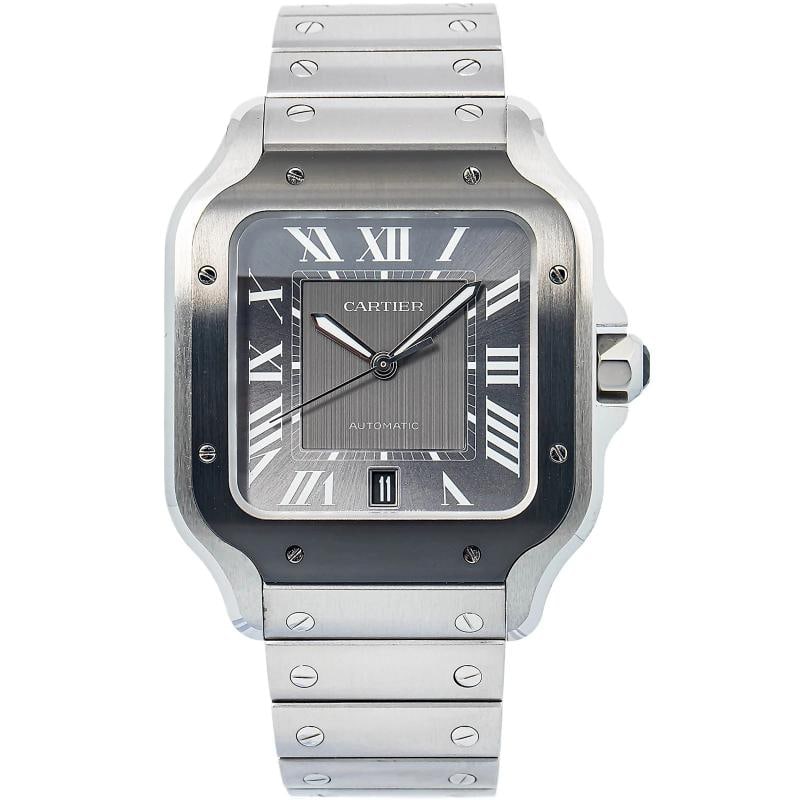 Cartier Santos WSSA0037 Papers Bracelet Steel Gray Roman Auto 39mm: Case Size 39mm Wrist Fit 7 inches Box No Papers Yes Condition Ã¢â‚¬â€ Good Full Specifications SKU Cartier#1724 Brand Cartier Model Santos Reference