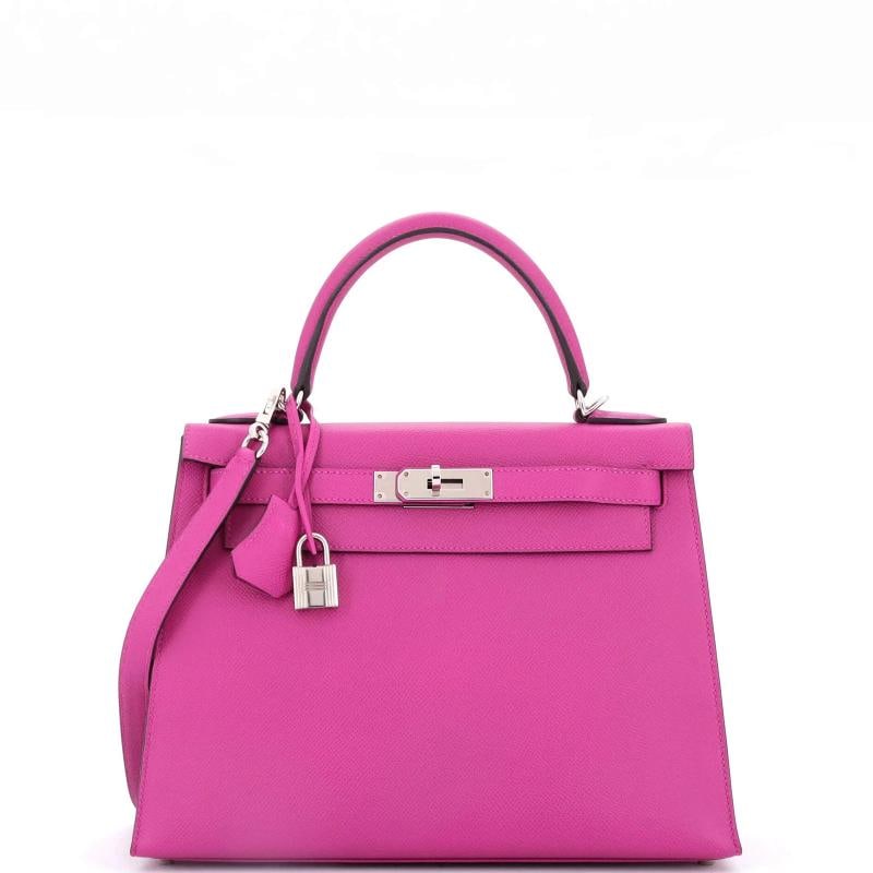 Hermes Kelly Handbag Pink Epsom with Palladium Hardware 28: Condition: Pre-owned - Good,Brand: Hermes,Exterior Material: Leather,Style: Top Handle,Exterior Color: Pink,Department: Women,Size: 28,Accessories: Keys, Lock, Clochette, With Strap Condition: Very go