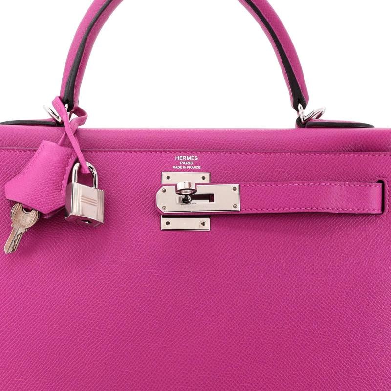 Hermes Kelly Handbag Pink Epsom with Palladium Hardware 28 - 7
