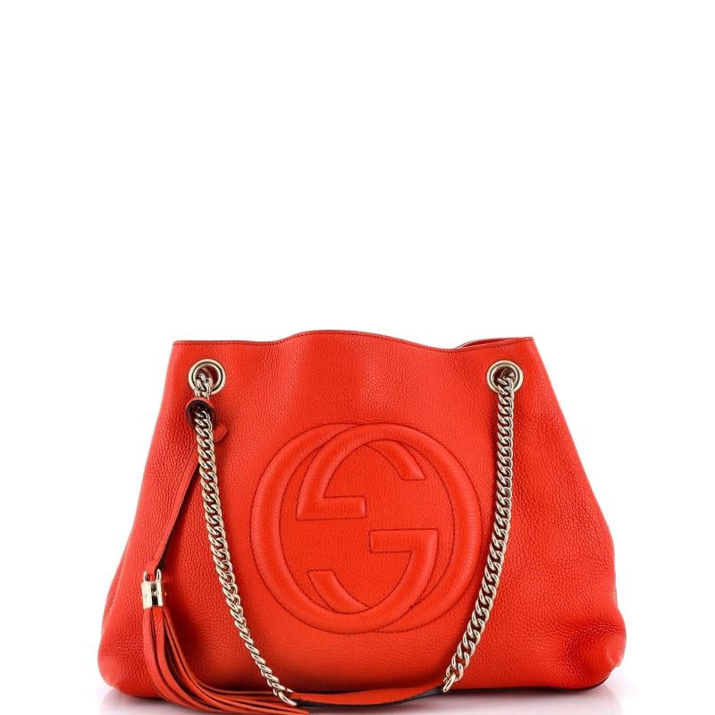 Gucci Soho Chain Strap Shoulder Bag Leather Medium: Condition: Pre-owned - Fair,Brand: Gucci,Exterior Material: Leather,Style: Shoulder Bags,Exterior Color: Red,Department: Women,Size: Medium,Accessories: Tassel Estimated Retail Price: $1,650