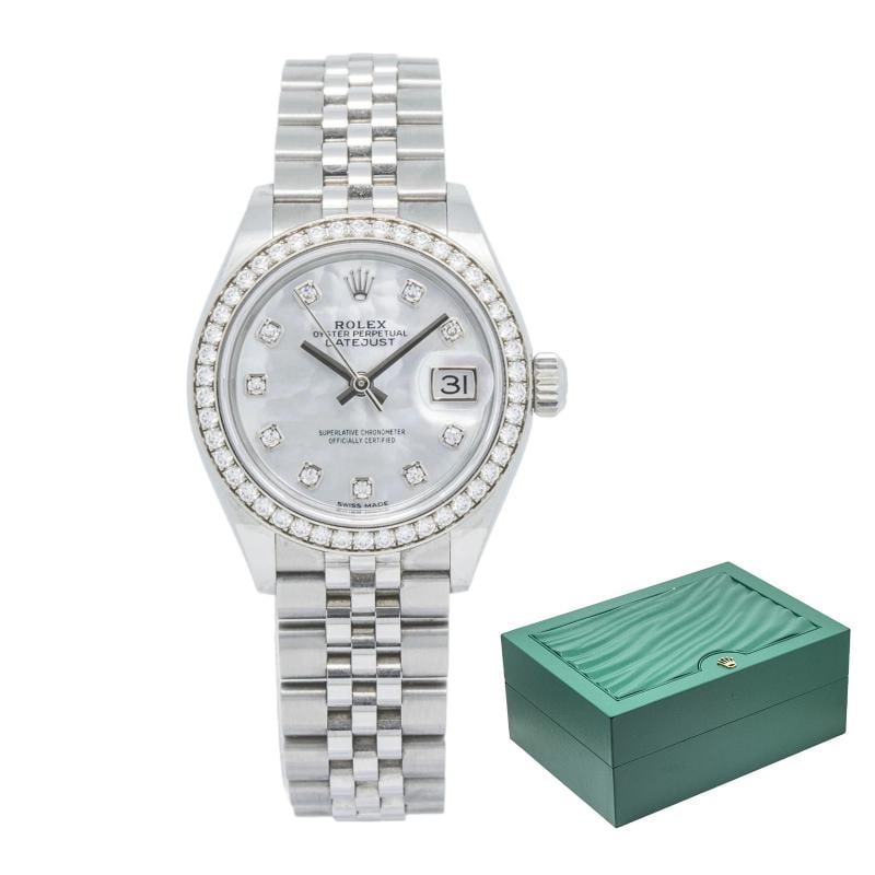 Rolex Datejust 279384RBR-63340 2019 Complete Jubilee WG MOP Index Auto 28mm: Case Size 28mm Wrist Fit 6.5 inches Box Yes Papers Yes Condition Ã¢â‚¬â€ Excellent Full Specifications SKU ROLEX#2490 Brand Rolex Model Datejust Reference