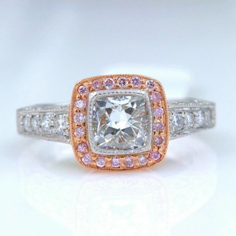 Platinum & Rose Gold Diamond Engagement Ring Cushion & Pink Diamonds - 11
