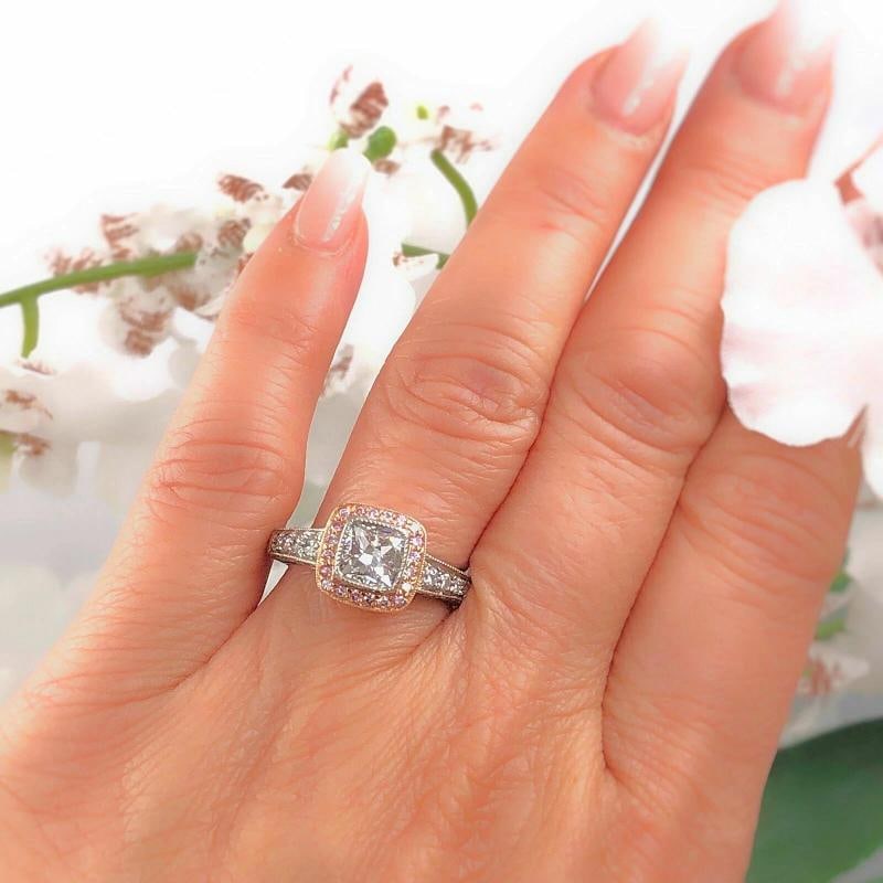 Platinum & Rose Gold Diamond Engagement Ring Cushion & Pink Diamonds - 2