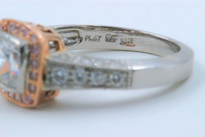 Platinum & Rose Gold Diamond Engagement Ring Cushion & Pink Diamonds - 8