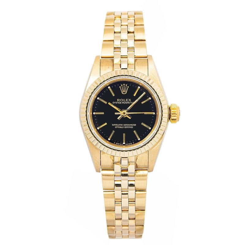 Rolex Oyster Perpetual 67197 Jubilee Yellow Gold Black Stick Automatic 25mm: Case Size 25mm Wrist Fit 6.5 inches Box No Papers No Condition Ã¢â‚¬â€ Good Full Specifications SKU Rolex#3814 Brand Rolex Model Oyster Perpetual Reference 6