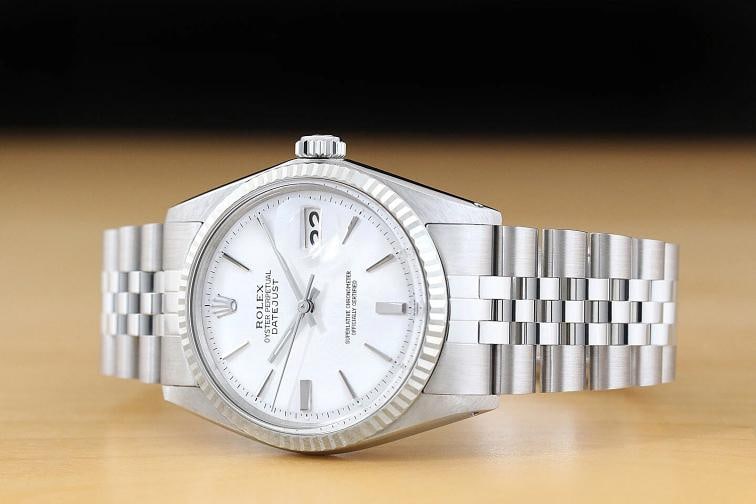 ROLEX MENS DATEJUST 1601 WHITE DIAL 18K GOLD STEEL WATCH w/ JUBILEE BRACELET - 2