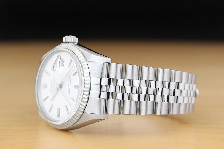 ROLEX MENS DATEJUST 1601 WHITE DIAL 18K GOLD STEEL WATCH w/ JUBILEE BRACELET - 4