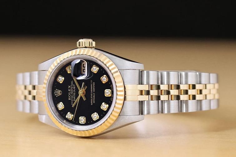 ROLEX LADIES DATEJUST 79173 BLACK DIAMOND DIAL 18K GOLD STEEL TWO TONE WATCH - 2