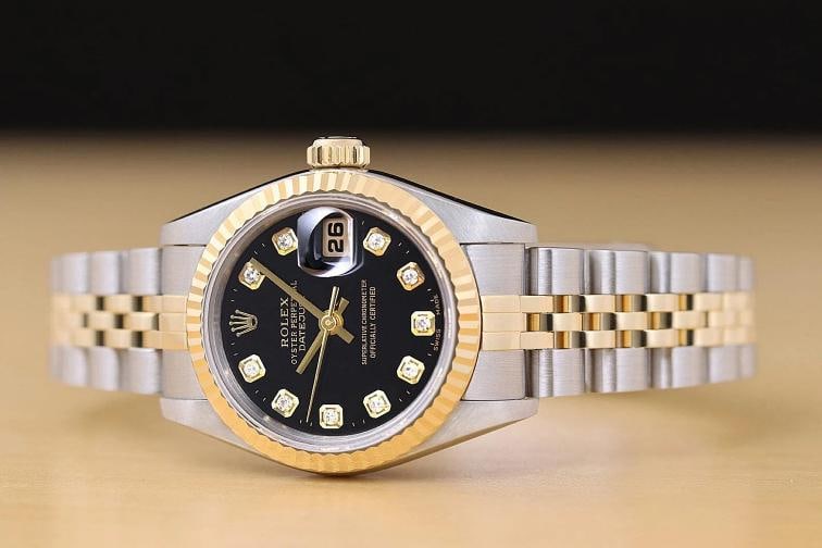 ROLEX LADIES DATEJUST 79173 BLACK DIAMOND DIAL 18K GOLD STEEL TWO TONE WATCH - 3