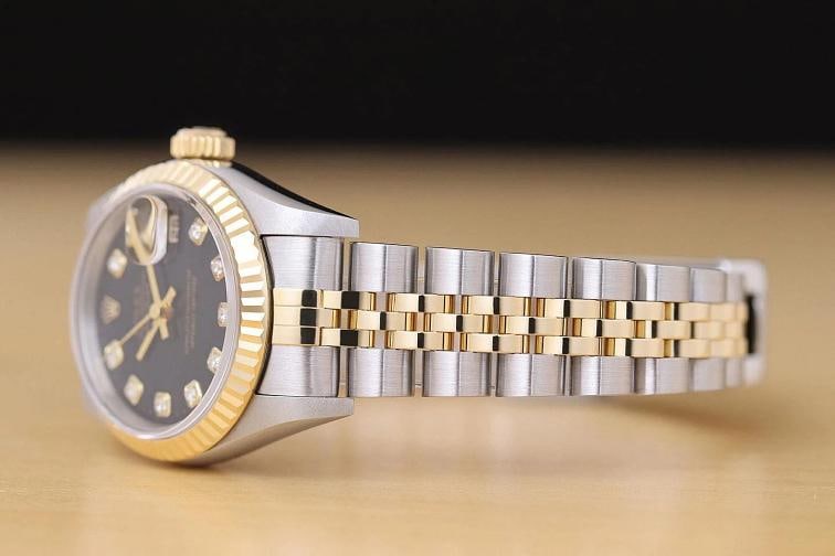 ROLEX LADIES DATEJUST 79173 BLACK DIAMOND DIAL 18K GOLD STEEL TWO TONE WATCH - 4