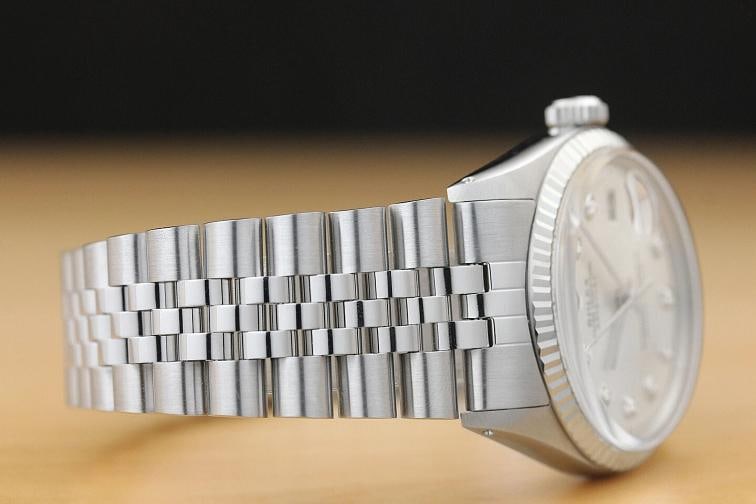 MENS ROLEX DATEJUST 1601 18K WHITE GOLD STAINLESS SS SILVER DIAMOND DIAL WATCH - 7