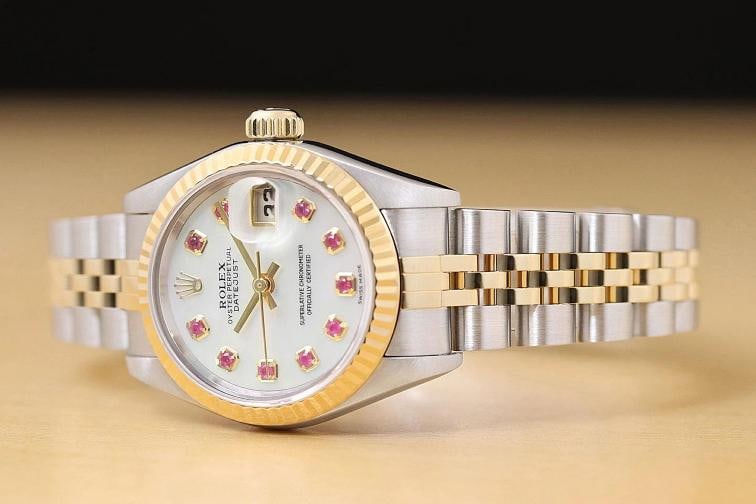 ROLEX LADIES DATEJUST 79173 MOTHER OF PEARL RUBY DIAL 18K GOLD SS TWO TONE WATCH - 2
