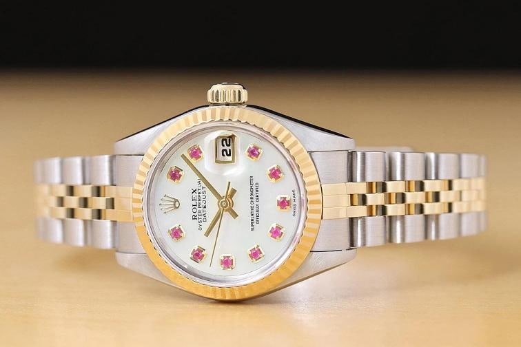ROLEX LADIES DATEJUST 79173 MOTHER OF PEARL RUBY DIAL 18K GOLD SS TWO TONE WATCH - 3