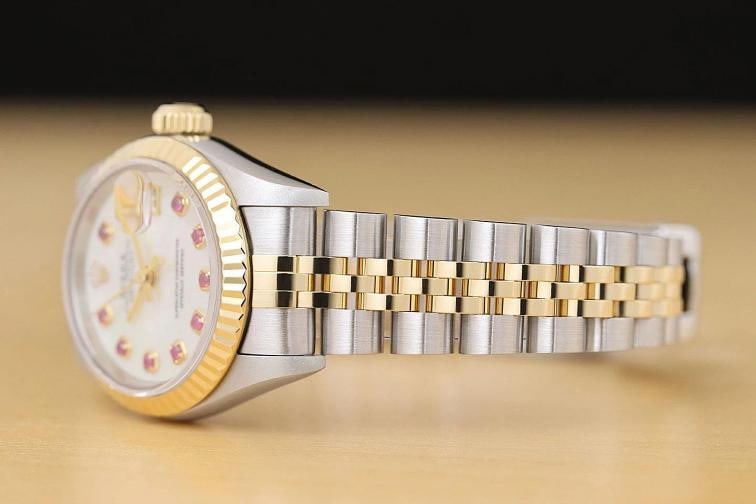 ROLEX LADIES DATEJUST 79173 MOTHER OF PEARL RUBY DIAL 18K GOLD SS TWO TONE WATCH - 4
