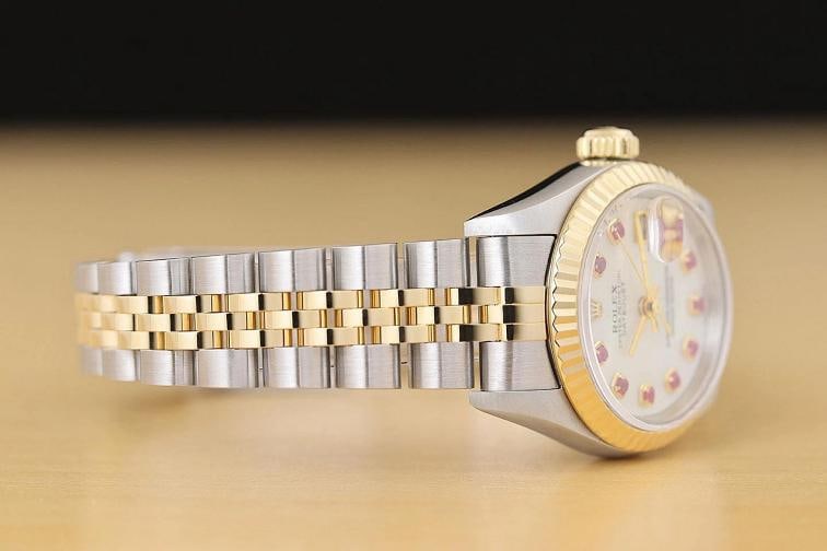 ROLEX LADIES DATEJUST 79173 MOTHER OF PEARL RUBY DIAL 18K GOLD SS TWO TONE WATCH - 7