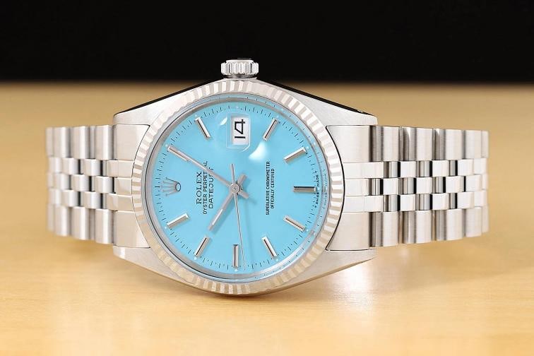 ROLEX MENS DATEJUST 16014 AQUA BLUE DIAL 18K WHITE GOLD STEEL JUBILEE WATCH - 3