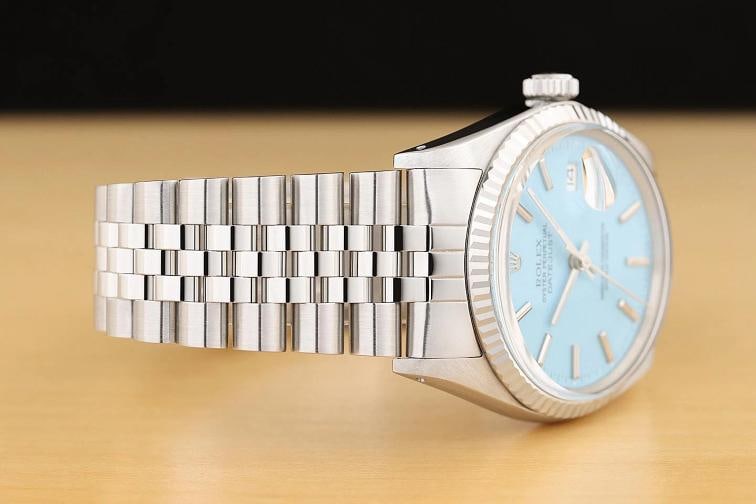 ROLEX MENS DATEJUST 16014 AQUA BLUE DIAL 18K WHITE GOLD STEEL JUBILEE WATCH - 7
