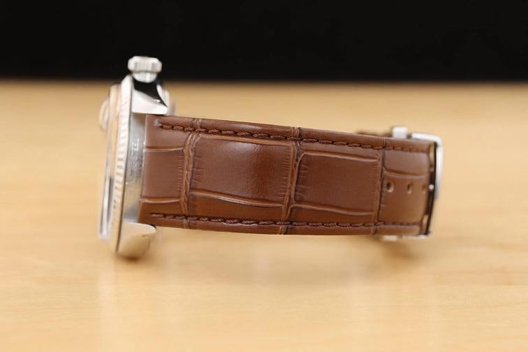 ROLEX MENS DATEJUST 16014 18K GOLD STEEL SILVER DIAL BROWN LEATHER BAND WATCH - 5