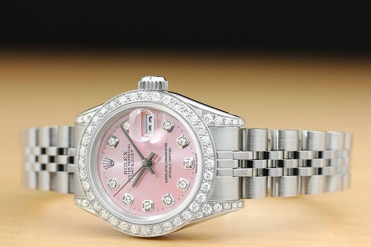 ROLEX LADIES DATEJUST 69174 PINK DIAL DIAMOND BEZEL LUGS 18K GOLD STEEL WATCH - 2