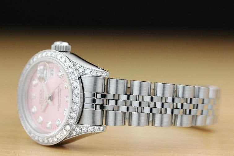 ROLEX LADIES DATEJUST 69174 PINK DIAL DIAMOND BEZEL LUGS 18K GOLD STEEL WATCH - 4