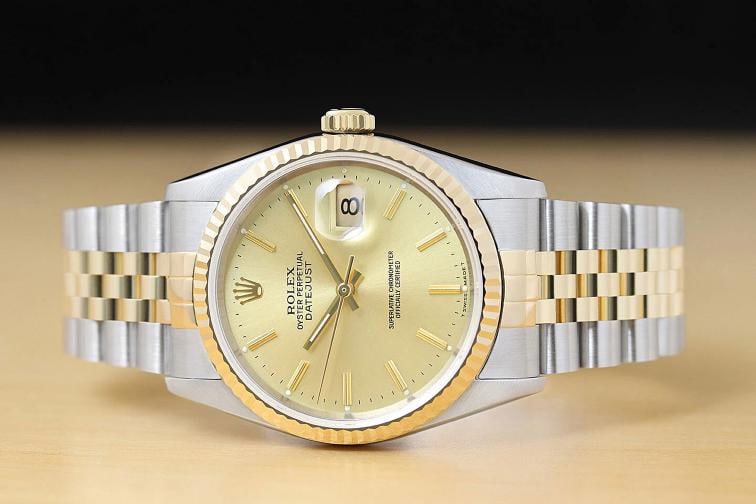 GENUINE ROLEX MENS DATEJUST 16233 CHAMPAGNE DIAL 18K YELLOW GOLD STEEL WATCH - 3