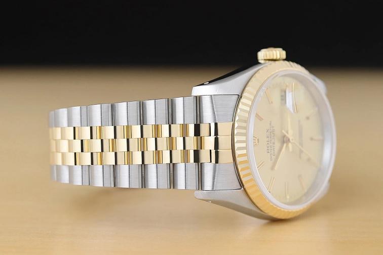 GENUINE ROLEX MENS DATEJUST 16233 CHAMPAGNE DIAL 18K YELLOW GOLD STEEL WATCH - 7