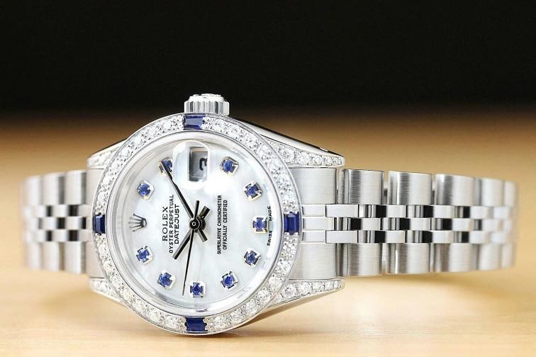 ROLEX LADIES DATEJUST 69174 M.O.P SAPPHIRE DIAMOND LUGS 18K WHITE GOLD/SS WATCH - 2