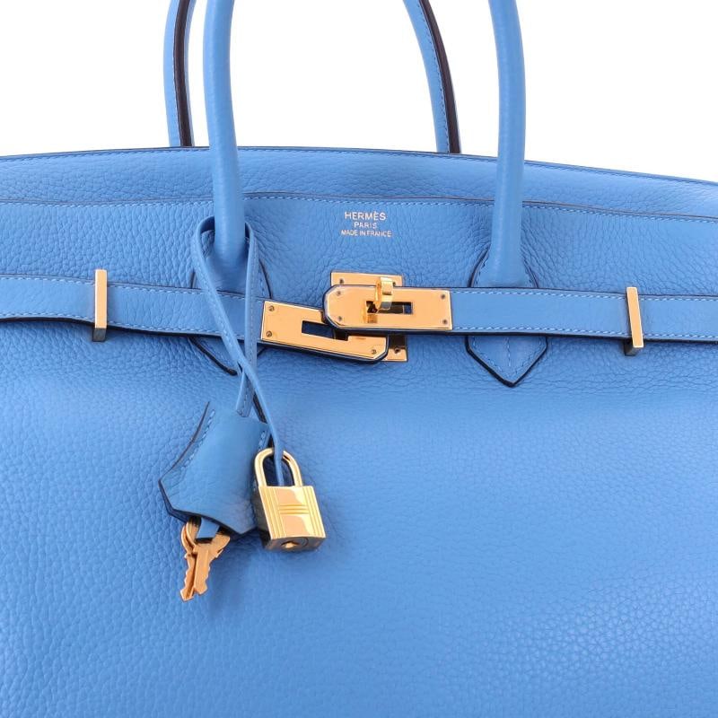 Hermes Birkin Handbag Blue Clemence with Gold Hardware 35 - 7