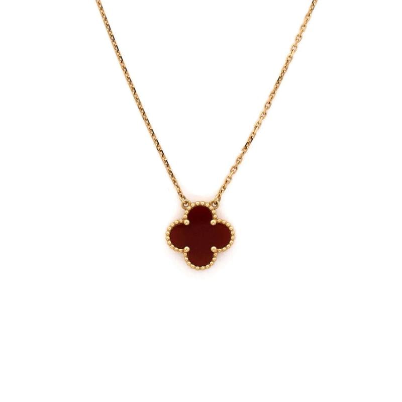 Van Cleef & Arpels Vintage Alhambra Pendant Necklace 18K Yellow Gold: Measurements: Length: 14.5 - 16.25 ", Pendant Length: 15 mm, Pendant Width: 15.5 mm . Condition: Pre-owned - Good,Brand: Van Cleef & Arpels,Main Stone: Carnelian,Metal: 18K Yellow Gold,Metal Purity: