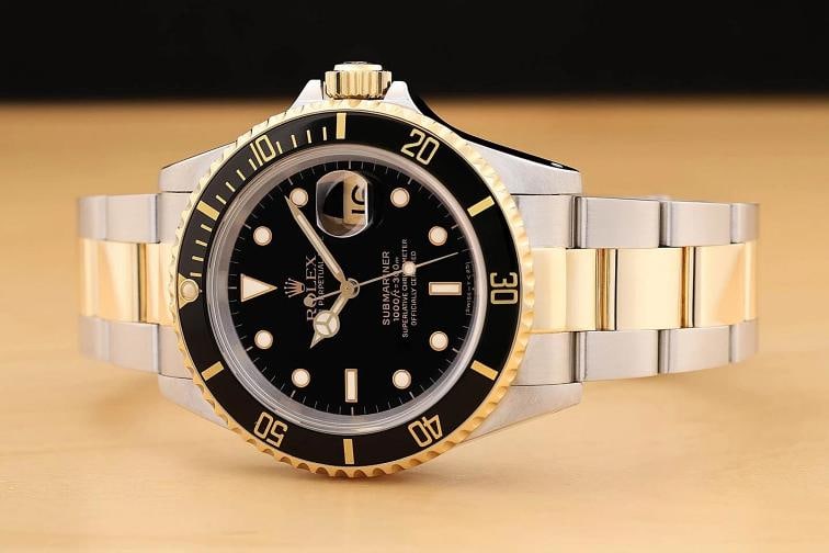 ROLEX SUBMARINER DATE 16613LN 40MM 18K YELLOW GOLD STEEL BLACK WATCH w/ PAPER - 2