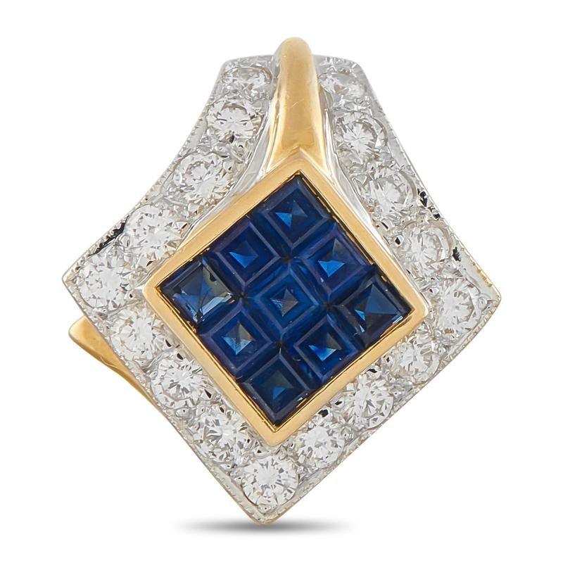 18K Yellow Gold 1.51ct Diamond and Sapphire Earring and Pendant Set - 2
