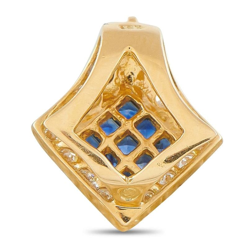 18K Yellow Gold 1.51ct Diamond and Sapphire Earring and Pendant Set - 3