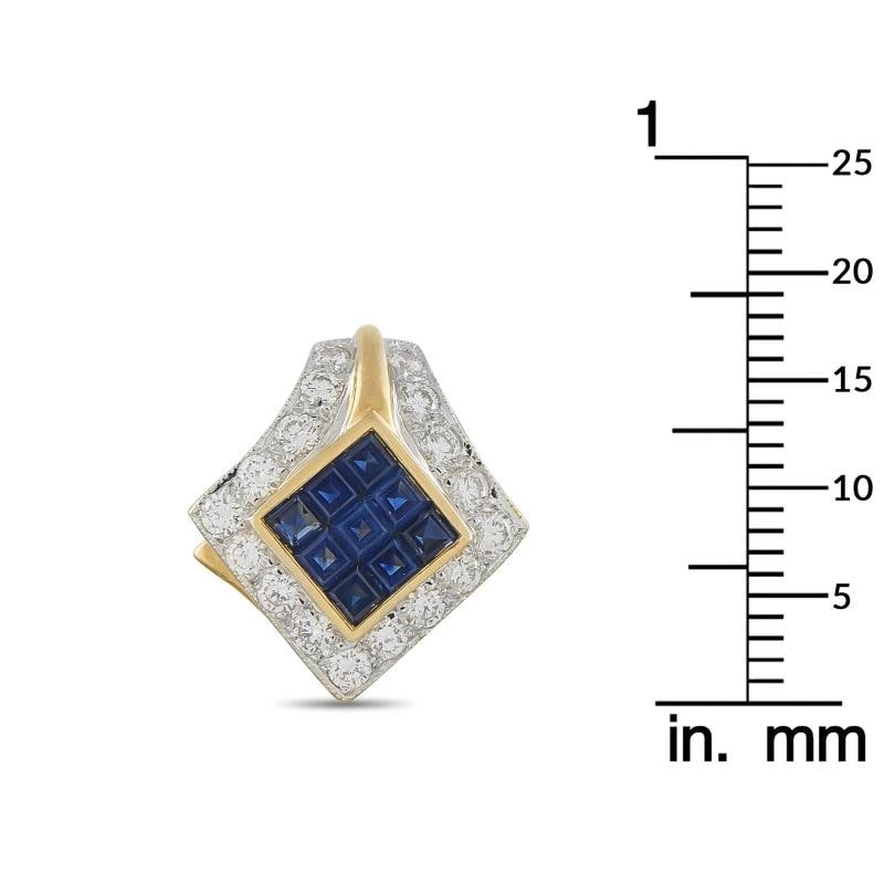 18K Yellow Gold 1.51ct Diamond and Sapphire Earring and Pendant Set - 4