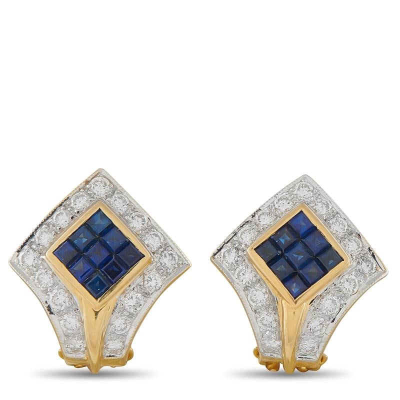 18K Yellow Gold 1.51ct Diamond and Sapphire Earring and Pendant Set - 5