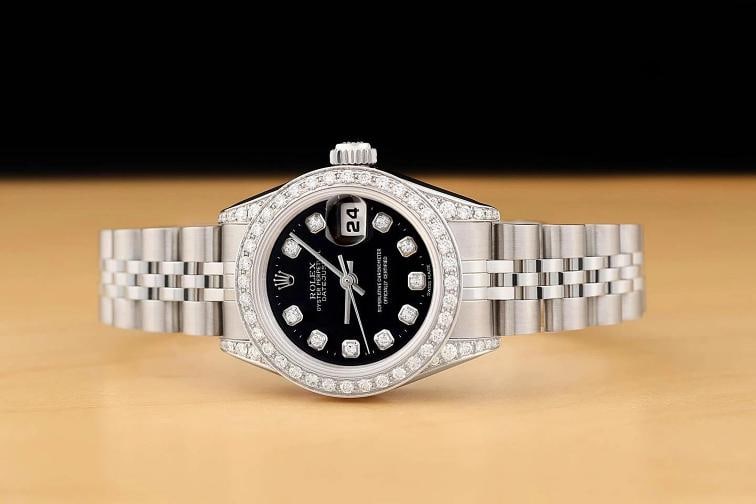 ROLEX LADIES DATEJUST 69174 BLACK DIAMOND 18K GOLD STEEL DIAMOND LUGS WATCH - 3
