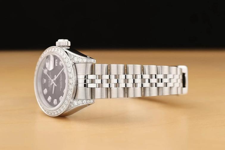 ROLEX LADIES DATEJUST 69174 BLACK DIAMOND 18K GOLD STEEL DIAMOND LUGS WATCH - 4
