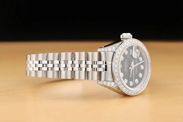 ROLEX LADIES DATEJUST 69174 BLACK DIAMOND 18K GOLD STEEL DIAMOND LUGS WATCH - 7