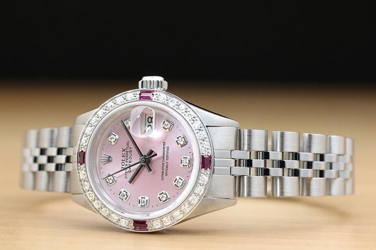 ROLEX LADIES DATEJUST 69174 PINK RUBY DIAMOND 18K GOLD STAINLESS STEEL WATCH - 2