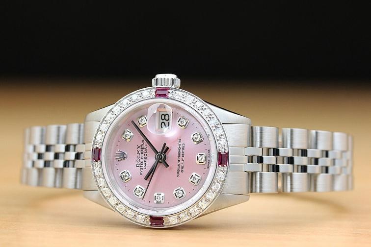ROLEX LADIES DATEJUST 69174 PINK RUBY DIAMOND 18K GOLD STAINLESS STEEL WATCH - 3