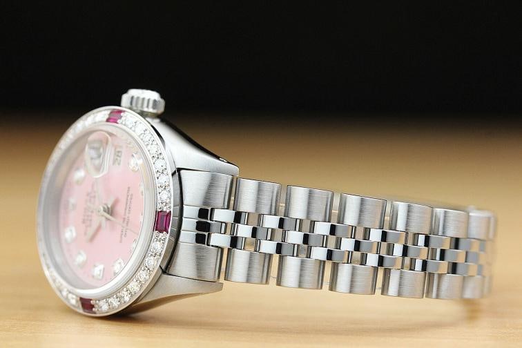 ROLEX LADIES DATEJUST 69174 PINK RUBY DIAMOND 18K GOLD STAINLESS STEEL WATCH - 4